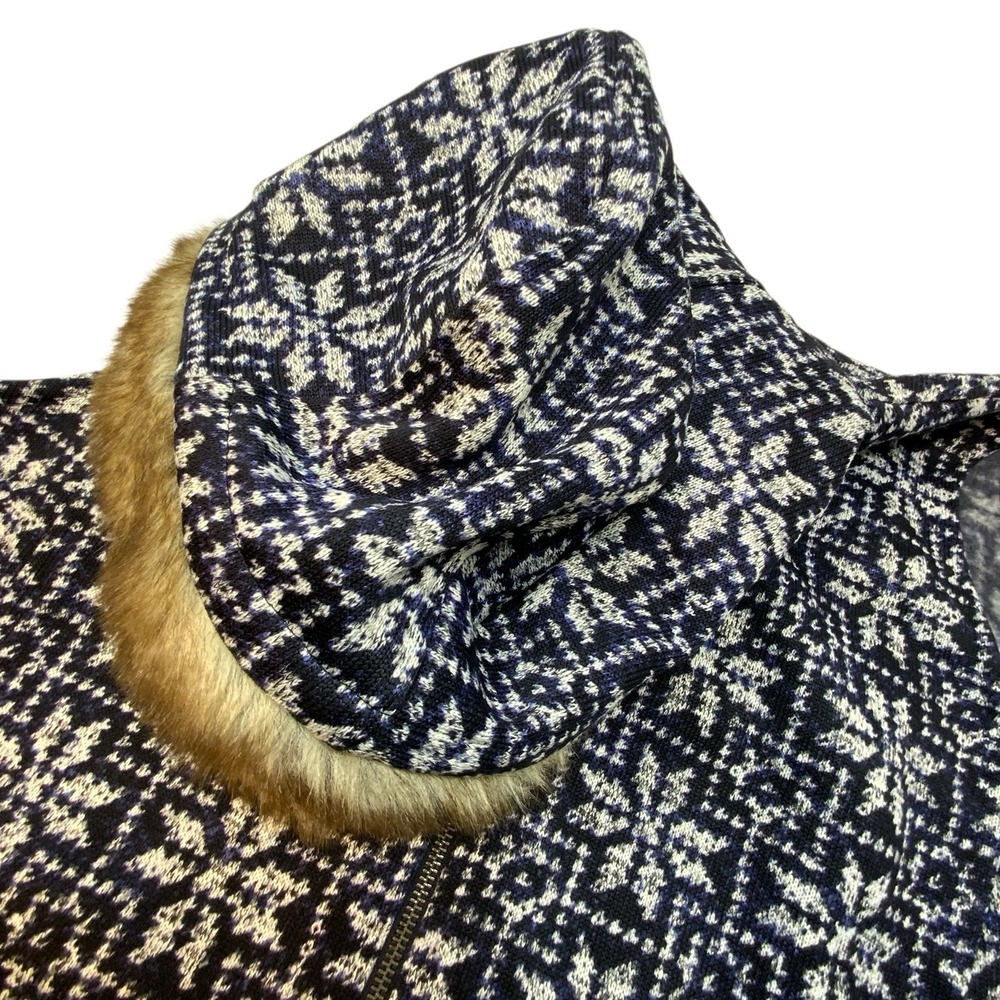 Talbots‎ Knit Vest Full Zip Navy Blue Faux Fur Trim Hood Snow Flake Nordic 2X - Picture 9 of 16